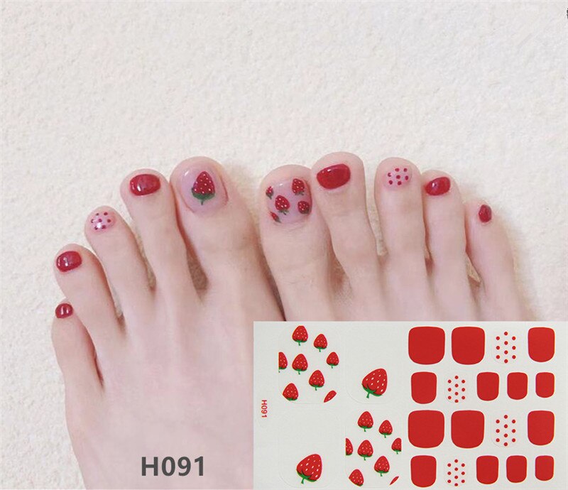 22tips Korea Toe Nail Sticker Wraps Adhesive Decals Toenail Polish Strips DIY Pedicure Foot Decals Manicure Women nail art DailyAlertDeals H091  