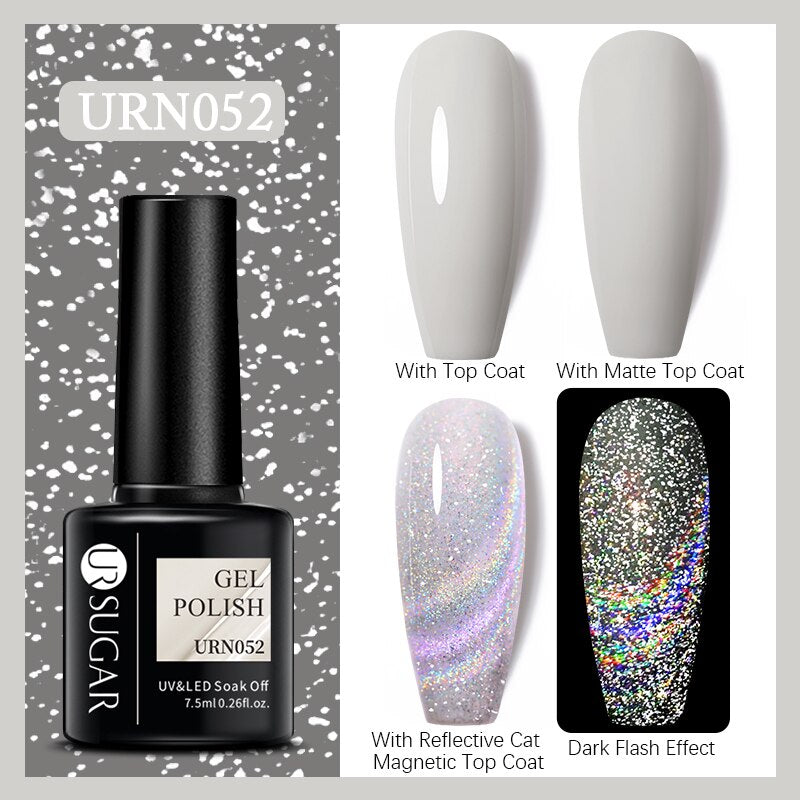 UR SUGAR Holographic Gel Reflective Cat Magnetic Nail Gel Polish Soak Off Laser Gel Glitter Varnish Manicure Nail Art Design Magnetic Nail Gel Polish DailyAlertDeals URN052  