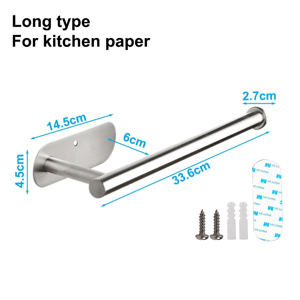Punch-free Paper Towel Holder Stainless Steel Kitchen Under Cabinet Roll Rack Gold Black Bathroom Wall-mounted Tissue Hanger Facial Tissue Holders DailyAlertDeals Lengthened silver  