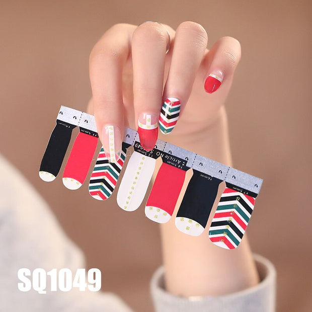 1sheet Korean Nail Polish Strips DIY Waterproof Nail Wraps Mixed Patterns Full Nail Patch Adhesive for Women Nail Art Stickers nail decal sticker DailyAlertDeals SQ1049  
