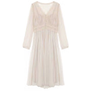 2022 Women Spring New Dress Vintage Elegant with Button A-Line Dress Solid Puff Sleeve Lace Voile Mesh Dress Women Vestidos 8126 0 DailyAlertDeals   