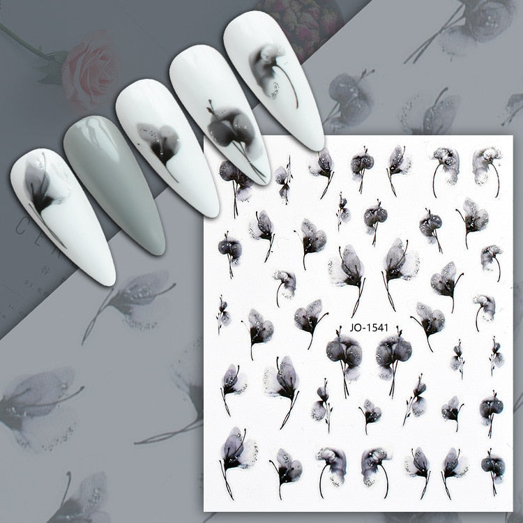 Harunouta Blooming Ink Marble 3D Nail Sticker Decals Leaves Heart Transfer Nail Sliders Abstract Geometric Line Nail Water Decal nail decal stickers DailyAlertDeals