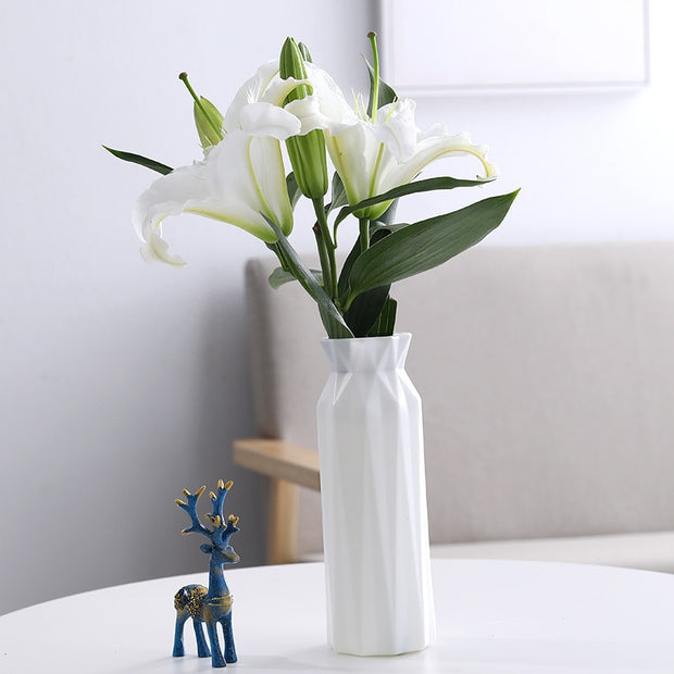 Nordic Style Flower Vase Living Room Decoration Ornaments Modern Origami Plastic Vases Pot for Flower Arrangements Home Decor ornaments DailyAlertDeals B-White  