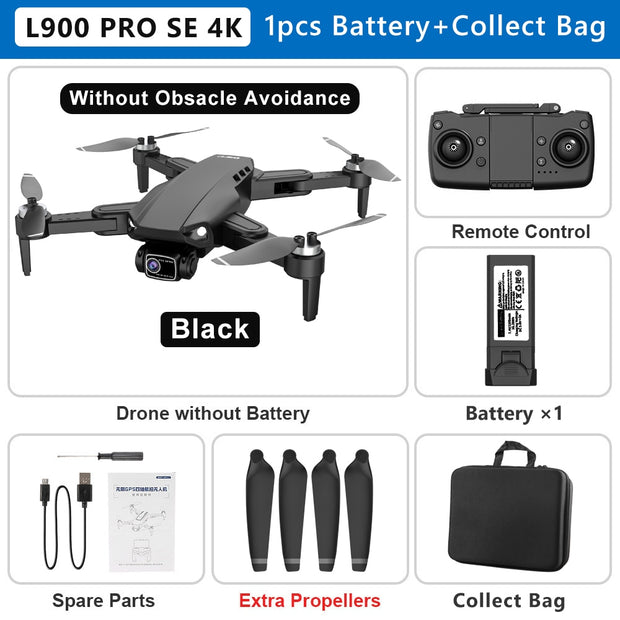 L900 PRO SE 4K HD Dual Camera Drone Visual Obstacle Avoidance Brushless Motor GPS 5G WIFI RC Dron Professional FPV Quadcopter Camera Drone DailyAlertDeals Black 4K-1B-Bag China 