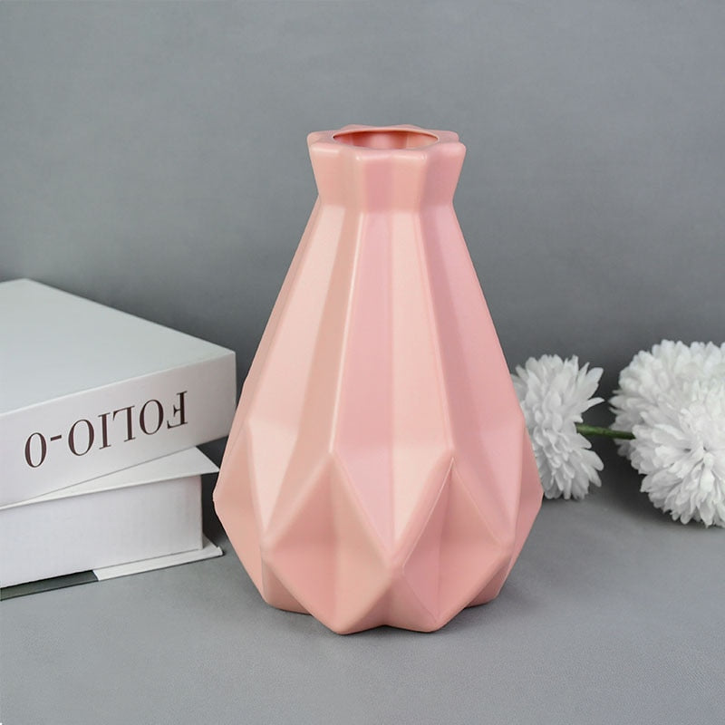 Modern Glass Flower Vase White Pink Blue Plastic Vase artificial flora Pot Basket Nordic Home Living Room Decoration Ornament Flower Arrangement Vase DailyAlertDeals B06  