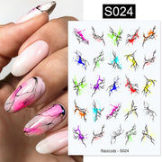 Harunouta French Line Pattern 3D Nail Art Stickers Fluorescence Color Flower Marble Leaf Decals On Nails  Ink Transfer Slider 0 DailyAlertDeals S024  