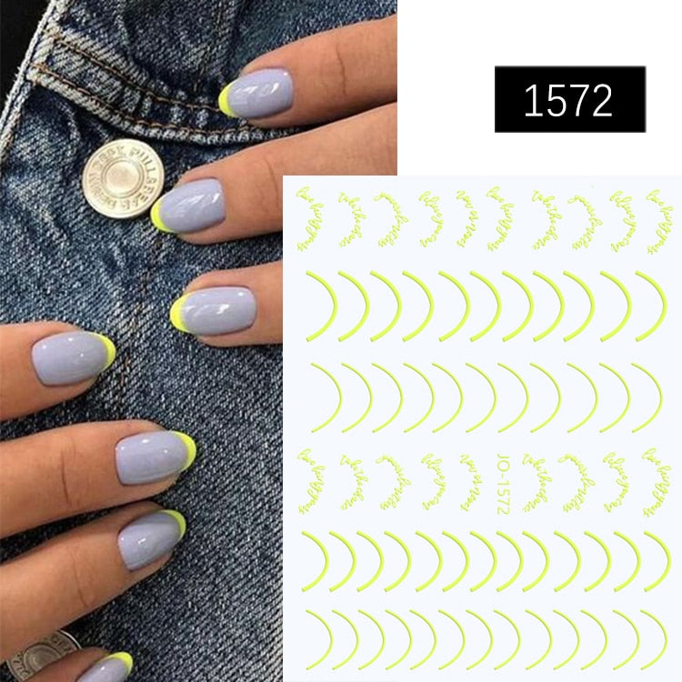 French 3D Nail Decals Stickers Stripe Line French Tips Transfer Nail Art Manicure Decoration Gold Reflective Glitter Stickers nail art DailyAlertDeals 07  