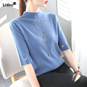 Fashion Causal Sequined Pendant O Neck Half Sleeve T Shirt Women Summer Solid Color Skinny Clothing Simple Free Shipping Tops 0 DailyAlertDeals   