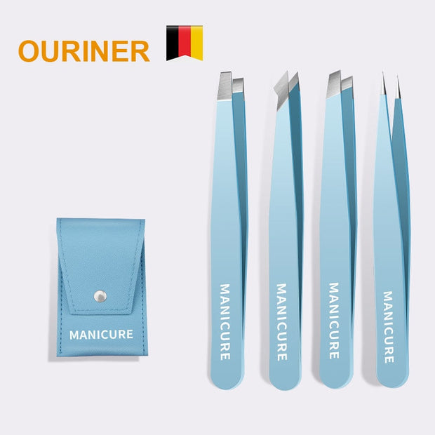 Eyebrow Tweezer Colorful Hair Beauty Fine Hairs Puller Stainless Steel Slanted Eye Brow Clips Removal Makeup Tools tweezers for eyelashes DailyAlertDeals Sky blue 4PCS  