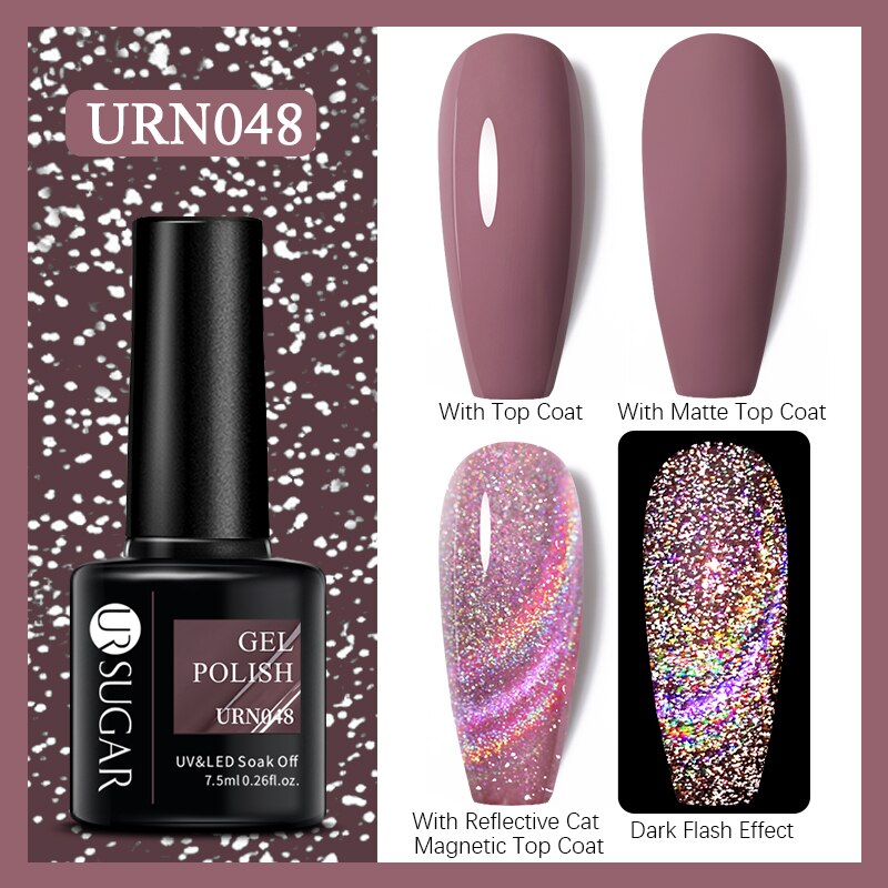 UR SUGAR Holographic Gel Reflective Cat Magnetic Nail Gel Polish Soak Off Laser Gel Glitter Varnish Manicure Nail Art Design Magnetic Nail Gel Polish DailyAlertDeals URN048  