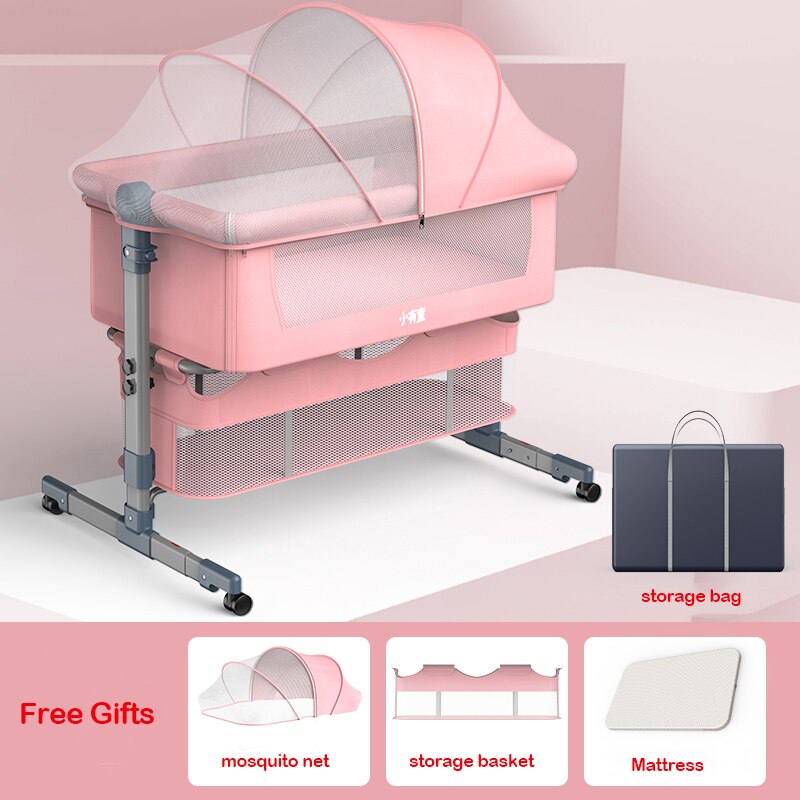Movable Crib Foldable Portable Crib for Toddler Baby Cradle Baby Bassinet Bedside Sleeper for Baby Movable toddler crib DailyAlertDeals pink United States 