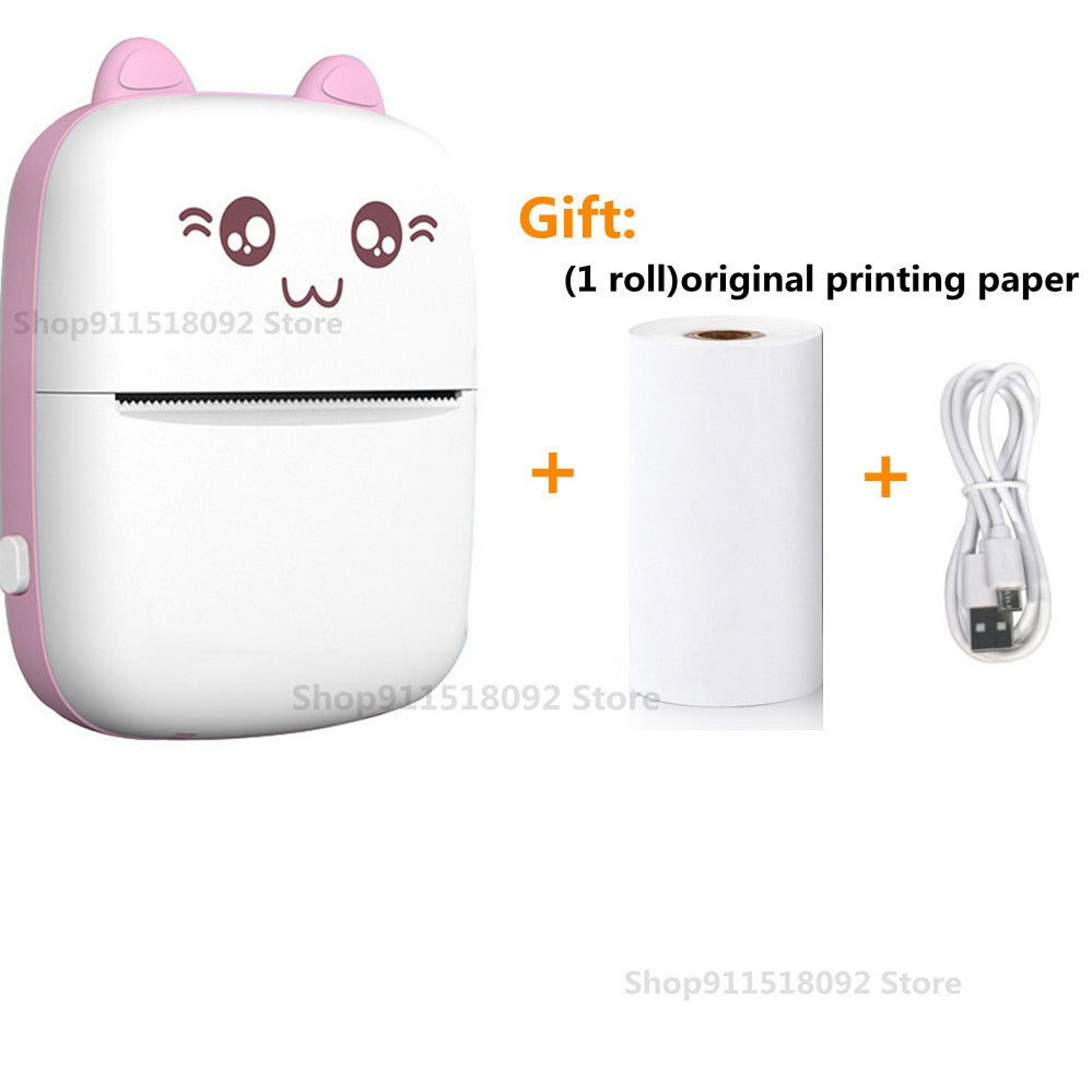 Cat Shape Mini Portable Label Printer Thermal Printing Wireless Impresoras Paper Photo Inkless Printers Sticker Android IOS 57mm Mini printer DailyAlertDeals A-Pink China 