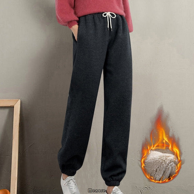 New Thick Fleece Guard Pants Women Casual Harlan Pants Versatile Straight Pants Trendy Ankle-Length Trousers Warm Sweatpants 0 DailyAlertDeals Black S 40-45Kg USA