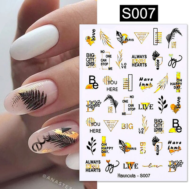 Harunouta Gold Flower Leaves Water Decals Slider Lines Geometrics Spring Summer Nail Art Transfer 3D Stickers DIY Watermarks Nail Stickers DailyAlertDeals S007  
