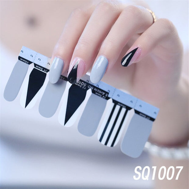 1sheet Korean Nail Polish Strips DIY Waterproof Nail Wraps Mixed Patterns Full Nail Patch Adhesive for Women Nail Art Stickers nail decal sticker DailyAlertDeals SQ1007  