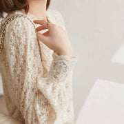 Elegant Lace Crochet Women&#39;s Blouse Sweet Autumn Vintage Flowers Button Shirt O Neck Casual Loose Long Sleeve Blouses Tops 16619 0 DailyAlertDeals   