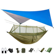 Lightweight Portable Camping Hammock and Tent Awning Rain Fly Tarp Waterproof Mosquito Net Hammock Canopy 210T Nylon Hammocks Camping Hammock and Tent DailyAlertDeals Blue and green  