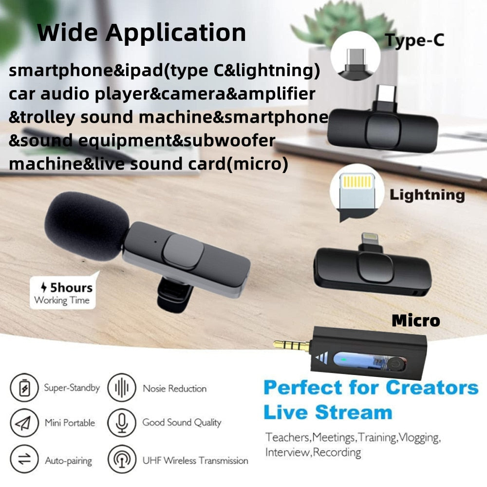 Wireless Lavalier Microphones & Systems Portable Audio Video Recording Mini Mic For iPhone Android Facebook Youtube Live Broadcast Gaming wiresless mircophone DailyAlertDeals   