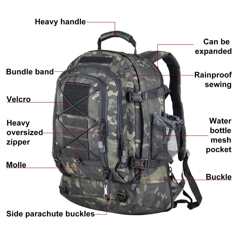 60L Military Tactical Backpack Army Molle Assault Rucksack 3P Outdoor Travel Hiking Rucksacks Camping Hunting Climbing Bags 0 DailyAlertDeals   