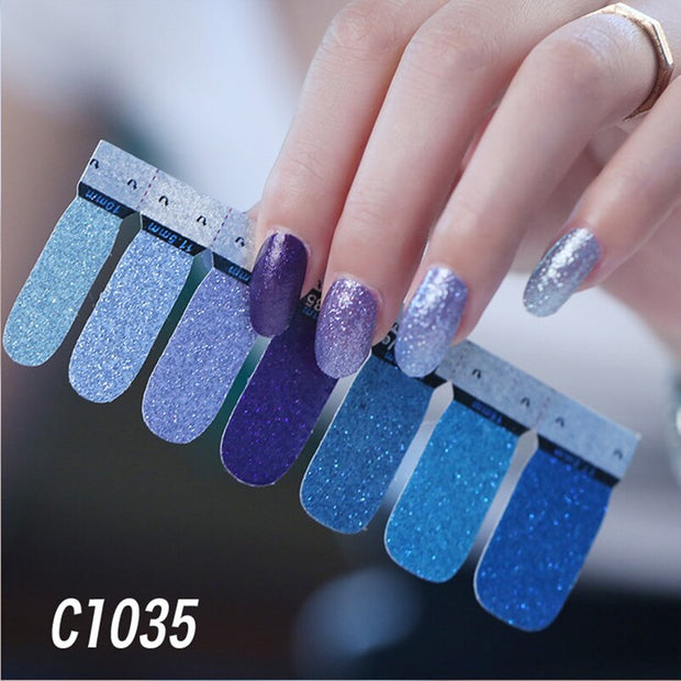1sheet Korean Nail Polish Strips DIY Waterproof Nail Wraps Mixed Patterns Full Nail Patch Adhesive for Women Nail Art Stickers nail decal sticker DailyAlertDeals C1035  