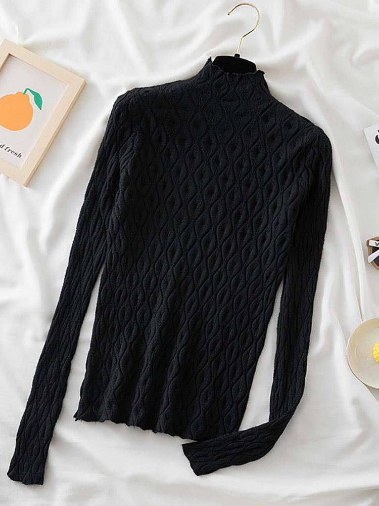 AOSSVIAO 2022 Cashmere Turtleneck Women Sweaters Autumn Winter Warm Pullover Slim Tops Knitted Sweater Jumper Soft Pull Female Turtleneck Women Sweaters DailyAlertDeals Black One Size 