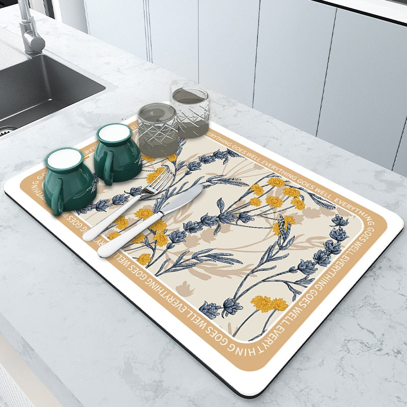 Kitchen Rubber Pad Dish Drying Mat Super Absorbent Drainer Mats Tableware Bottle Rugs Kitchen Dinnerware Placement Rubber pads DailyAlertDeals BF drying mat W20 x L30CM 
