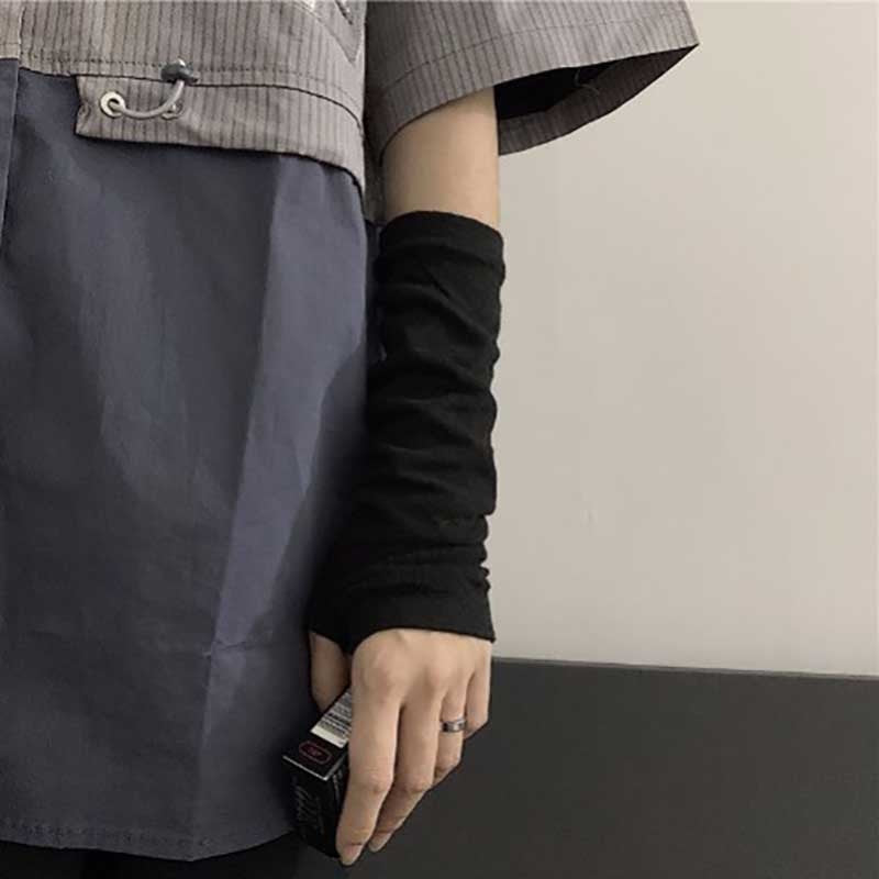 Black Punk long Fingerless Gloves Cuff Women Men Ninja Sport Outdoor Hip-hop GlovesElbow Mittens Cool Stretch winter Arm Warmer Gloves DailyAlertDeals   