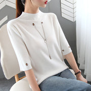 Fashion Causal Sequined Pendant O Neck Half Sleeve T Shirt Women Summer Solid Color Skinny Clothing Simple Free Shipping Tops 0 DailyAlertDeals White S 