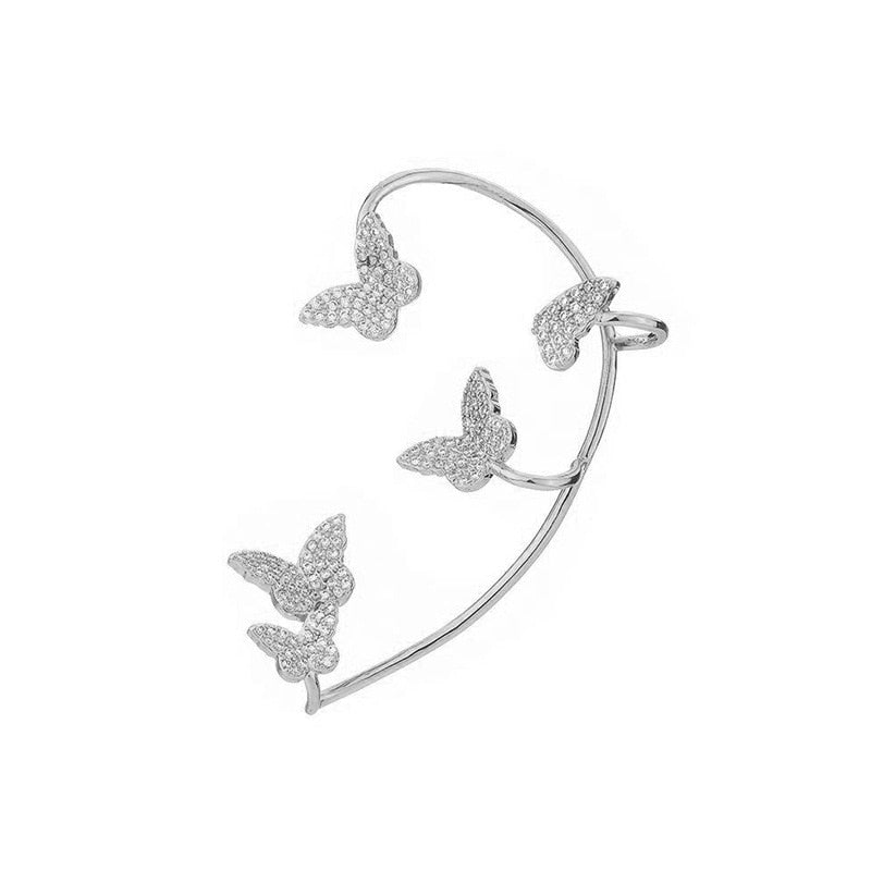 Shining Zircon Butterfly Ear Cuff Earrings for Women Girls Fashion 1pc Non Piercing Ear Clip Ear-hook Party Wedding Jewelry Gift 0 DailyAlertDeals B left ear silver  