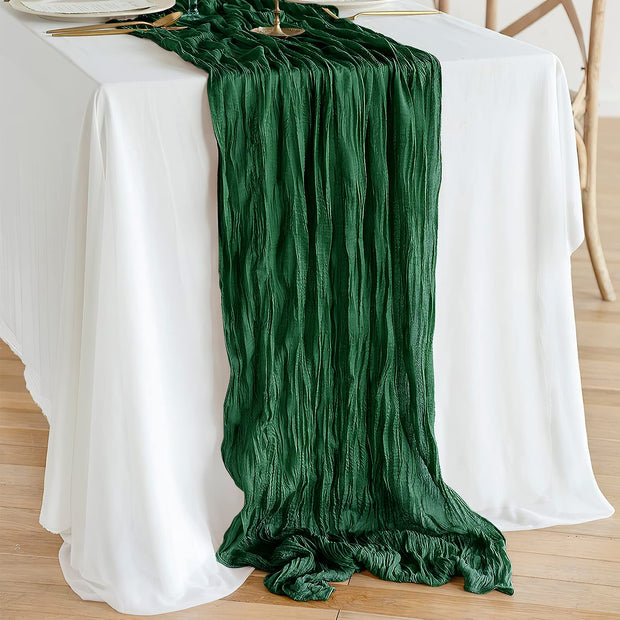 Wedding Gauze Table Runner Semi-Sheer Vintage Cheesecloth Table Setting Dining Party Christmas Banquets Arches Cake Decor Table Runners DailyAlertDeals 90X180cm Dark green 