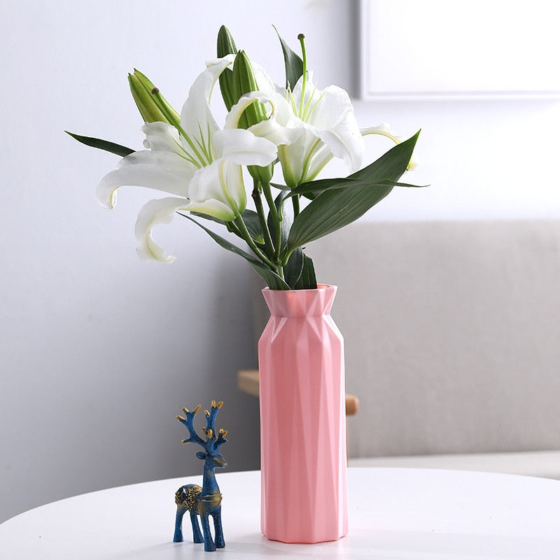 Nordic Style Flower Vase Living Room Decoration Ornaments Modern Origami Plastic Vases Pot for Flower Arrangements Home Decor ornaments DailyAlertDeals B-Pink  