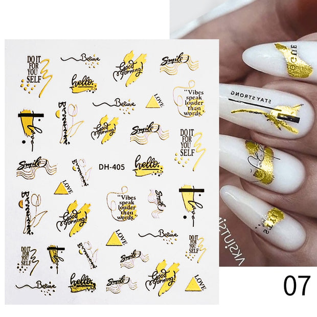 Harunouta 2022 NEW Gold Bronzing Slider Nail Art 3D Decals Decoration Flower Leaves Nail Art Sticker DIY Manicure Transfer Decal Nail Stickers DailyAlertDeals DH-07  