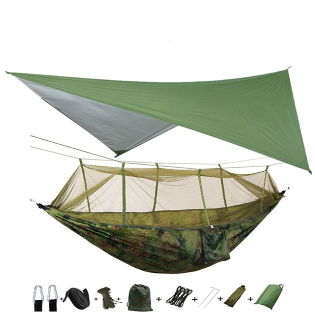 Lightweight Portable Camping Hammock and Tent Awning Rain Fly Tarp Waterproof Mosquito Net Hammock Canopy 210T Nylon Hammocks Camping Hammock and Tent DailyAlertDeals Green and camouflage  