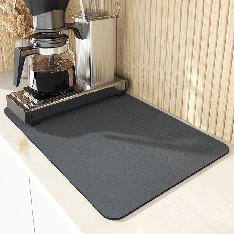 Kitchen Rubber Pad Dish Drying Mat Super Absorbent Drainer Mats Tableware Bottle Rugs Kitchen Dinnerware Placement Rubber pads DailyAlertDeals dark grey mat W20 x L30CM 