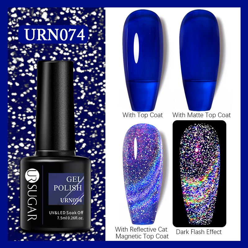 UR SUGAR Holographic Gel Reflective Cat Magnetic Nail Gel Polish Soak Off Laser Gel Glitter Varnish Manicure Nail Art Design Magnetic Nail Gel Polish DailyAlertDeals URN074  
