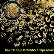 100Pcs/Lot Gold Metal Nail Decals Ultra-thin Flakes Nail Bling Rhinestone Cute 3D Nail Art Decorations Charm Nail Art Rivets 0 DailyAlertDeals 726  