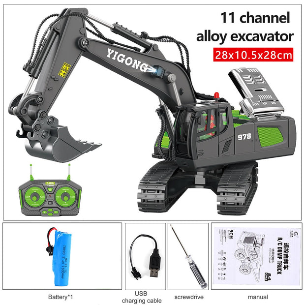 2.4G High Tech 11 Channels RC Excavator Dump Trucks Bulldozer Alloy Plastic Engineering Vehicle Electronic Toys For Boy Gifts RC Excavator Dump Trucks Bulldozer toy for children DailyAlertDeals BC1043 Black 1B China 