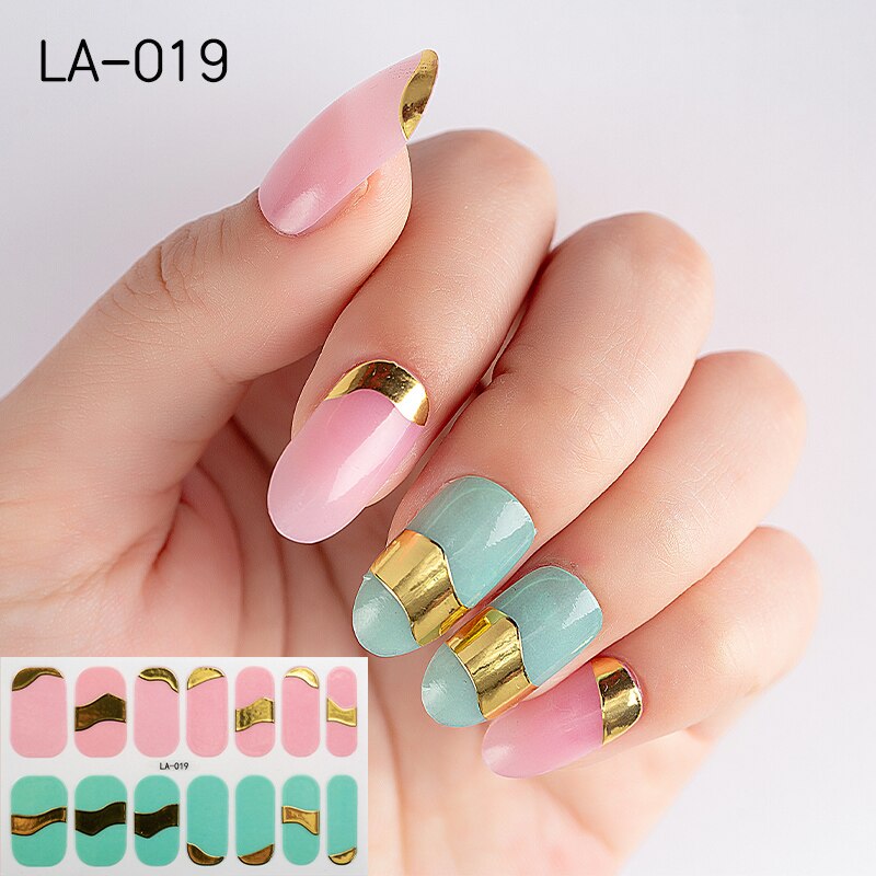 22tips Korea Toe Nail Sticker Wraps Adhesive Decals Toenail Polish Strips DIY Pedicure Foot Decals Manicure Women nail art DailyAlertDeals LA-019(14Tips)  