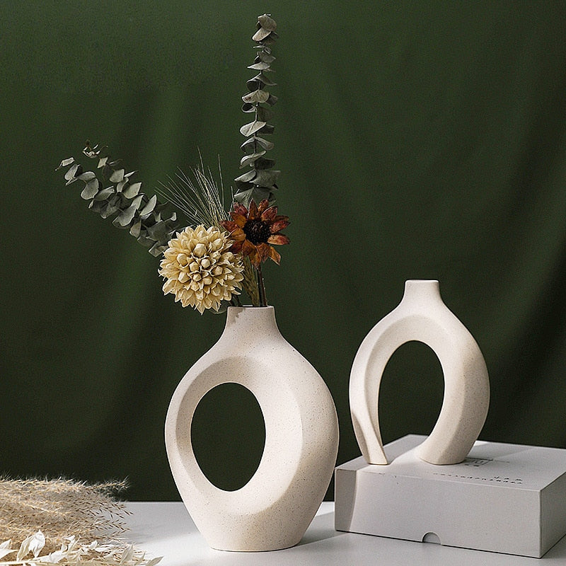 Nordic Table top Decorative Ceramic Vases Interlock Flower Vase Pottery Decor Living Room Home Decoration Flower vases DailyAlertDeals   