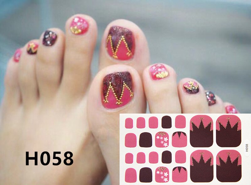 22tips Korea Toe Nail Sticker Wraps Adhesive Decals Toenail Polish Strips DIY Pedicure Foot Decals Manicure Women nail art DailyAlertDeals H058  