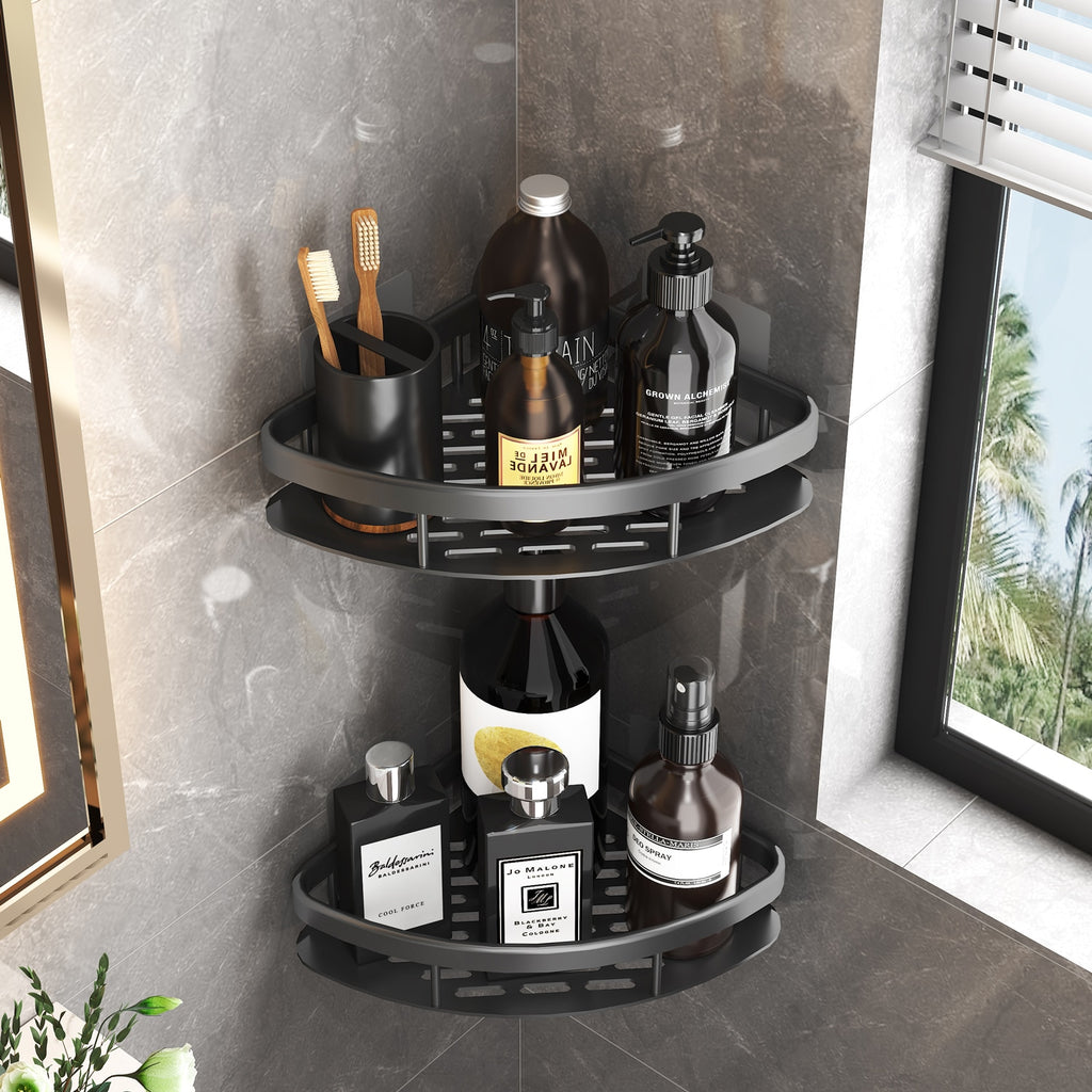 Bathroom Shelf Makeup Storage Organizer Aluminum Alloy Shampoo Rack Shower Shelf Bathroom Accessories No Drill Wall Shelf Corner Wall Shelves DailyAlertDeals   