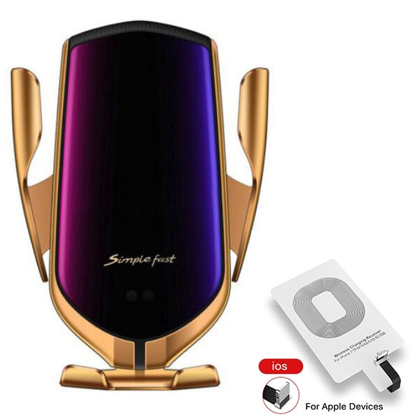 FLOVEME Qi Automatic Clamping 10W Wireless Charger Car Phone Holder Smart Infrared Sensor Air Vent Mount Mobile Phone Stand Hold Wireless Car Charger DailyAlertDeals China Gold For iPhone 