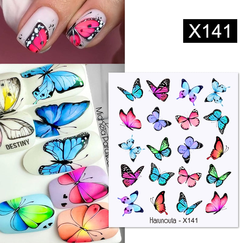 Harunouta Butterfly Flower Design Leaves Nail Water Decals Color Wave Geometric Line Charms Sliders Decoration Tips For Nail Art 0 DailyAlertDeals   
