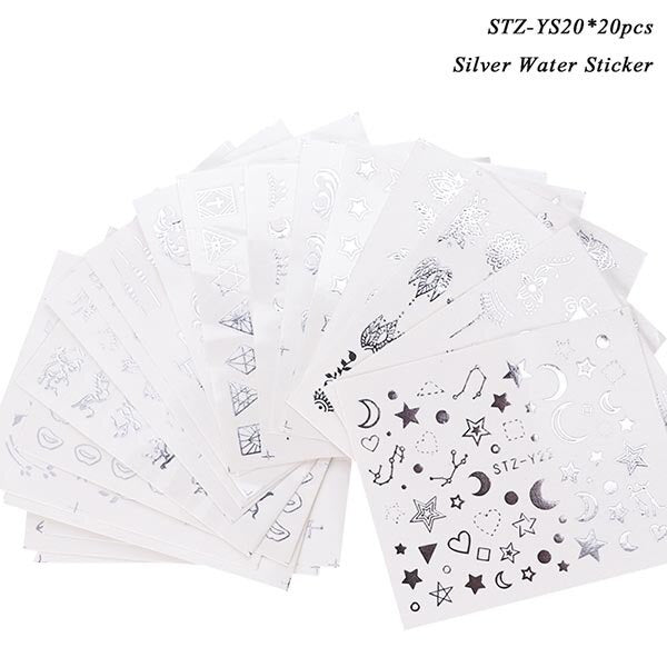 18-50Pcs/Set Mixed Design New Nail Art Sticker Set Black Lace Gold Silver Glitter Flower Water Decal Slider Wraps Decor Manicure Nail Sticker DailyAlertDeals STZ-YS20 (20pcs)  