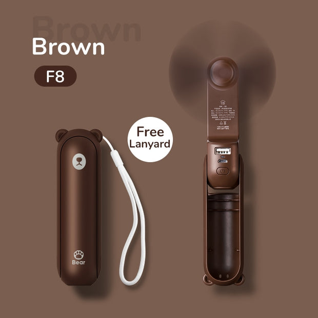 Portable Fan 3 IN 1 Mini Hand held Cooling Fan USB 4800mAh Recharge Small Pocket Fan with Power Bank Flashlight Feature fan portable Wireless Electric fan DailyAlertDeals 2000mAh brown F8 China 