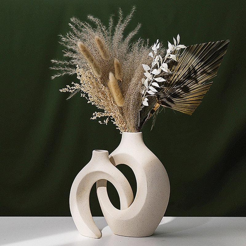 Nordic Table top Decorative Ceramic Vases Interlock Flower Vase Pottery Decor Living Room Home Decoration Flower vases DailyAlertDeals   
