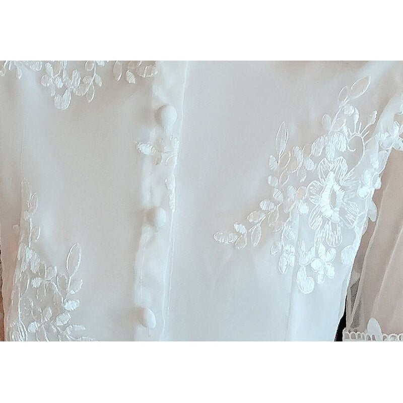 Lace Embroidered White Blouse Women Sweet Tops Stand Collar Elegant Chiffon Shirts Lantern Sleeve Vintage Blouses Women 21518 0 DailyAlertDeals   