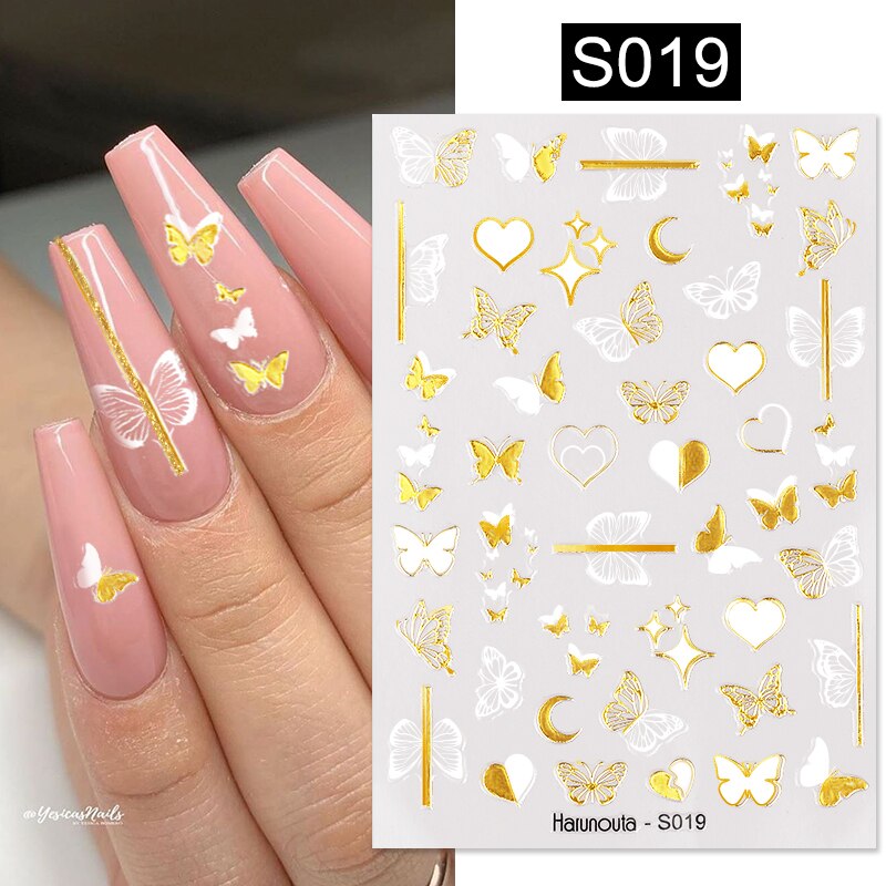 Harunouta Silver Black Geometric Textured Lines Stripe 3D Nail Sticker Flower Leaves Self Adhesive Transfer Sliders Paper Nail Stickers DailyAlertDeals S019  