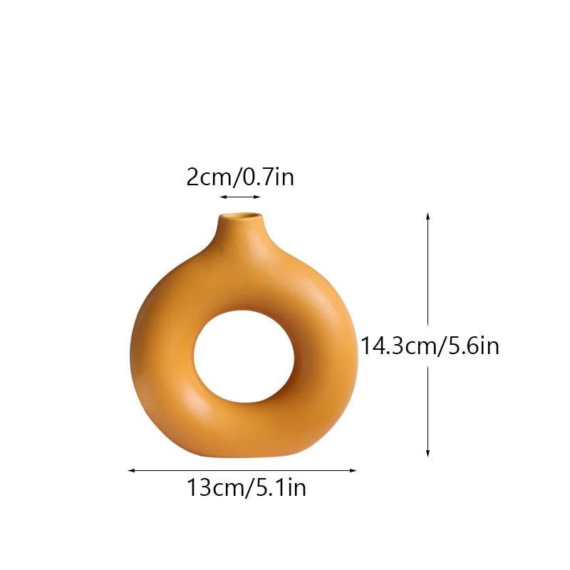 Nordic Ceramic Vase for Pampas Grass Donuts Flower Pot Home Decoration Accessories Office Living Room Interior Table Desk Decor Nordic Ceramic Vase DailyAlertDeals Orange S China 