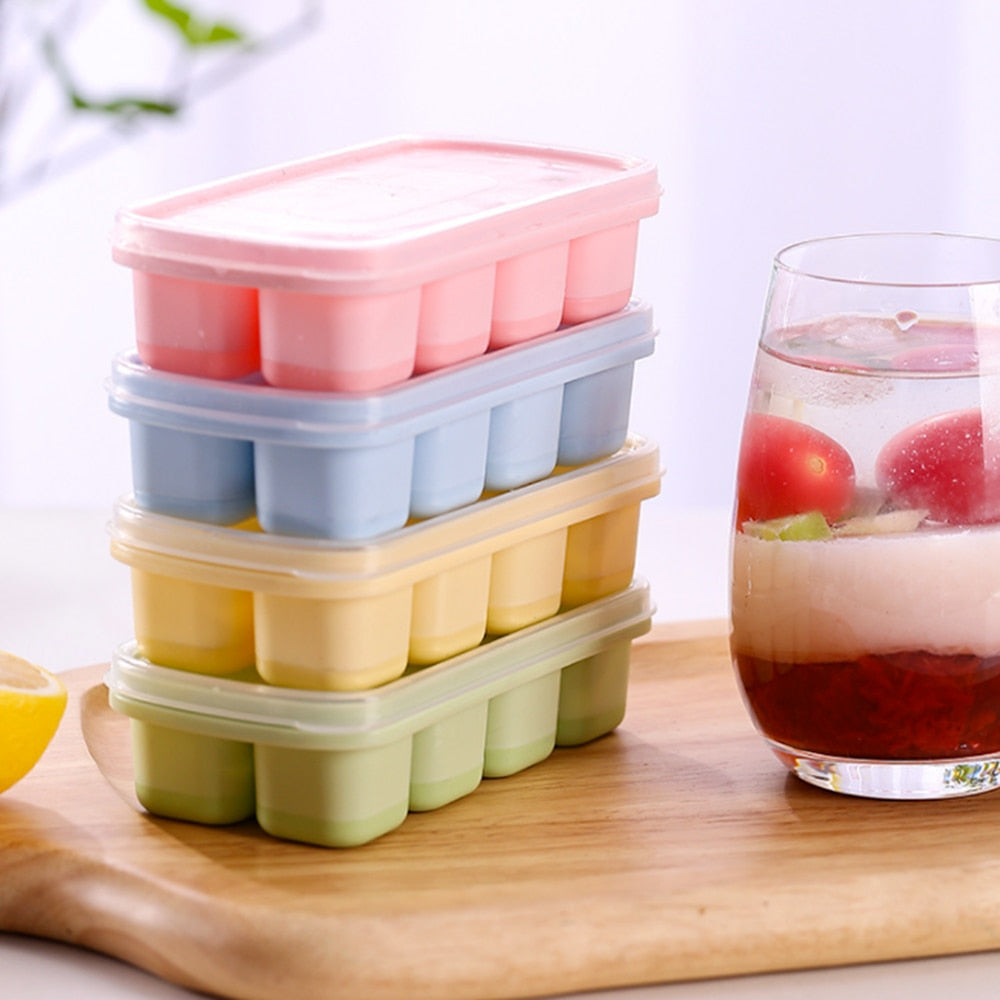 Silicone Ice Cube Mould With DIY Lid 8 Grid Soft Bottom Ice Cube Mold Square Fruit Ice Cube Maker Tray Kitchen Bar Tools 0 DailyAlertDeals   